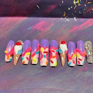 Colorful Ice Cream Cone Nail Set